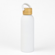 Botella Doble Pared Tapa Bambu Blanco