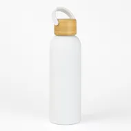 Botella Doble Pared Tapa Bambu Blanco