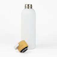 Botella Doble Pared Tapa Bambu Blanco