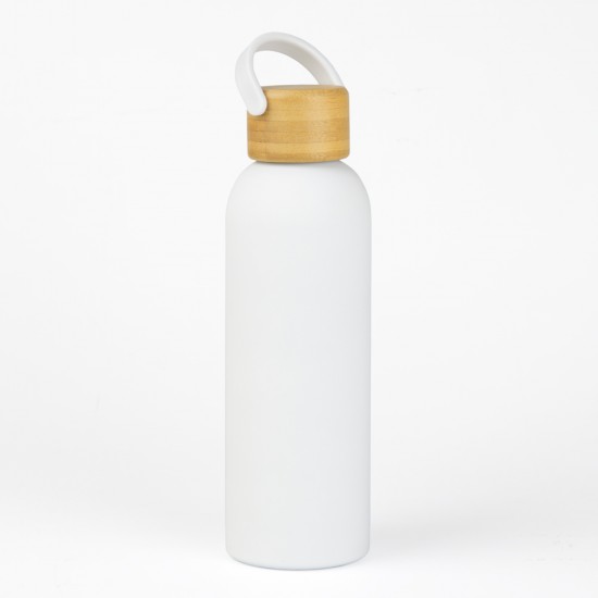 Botella Doble Pared Tapa Bambu Blanco Botella Doble Pared Tapa Bambu Blanco