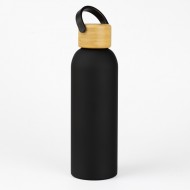 Botella Doble Pared Tapa Bambu Negro