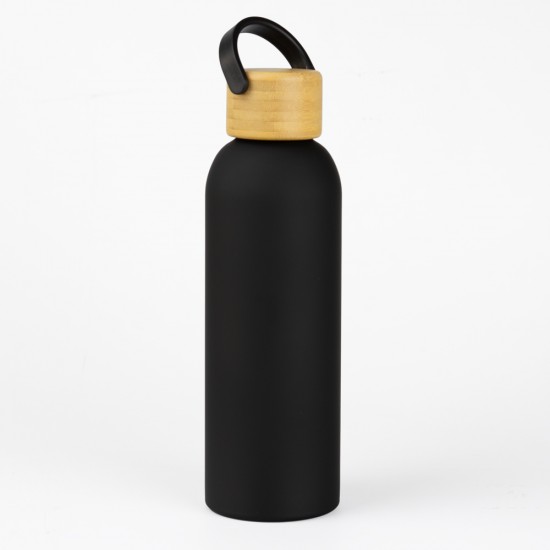 Botella Doble Pared Tapa Bambu Negro