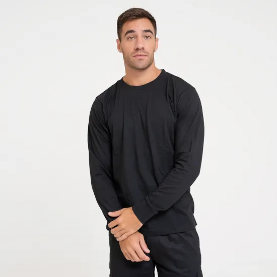Camiseta Algodón Manga larga con puño Negra Camiseta Algodón Manga larga con puño Negra
