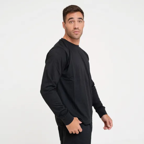 Camiseta Algodón Manga larga con puño Negra Camiseta Algodón Manga larga con puño Negra