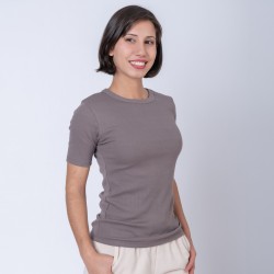 Camiseta dama rib gris topo