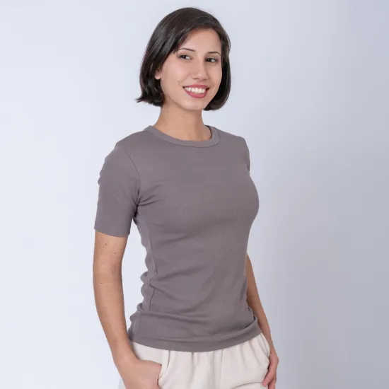 Camiseta dama rib gris topo