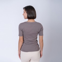 Camiseta dama rib gris topo