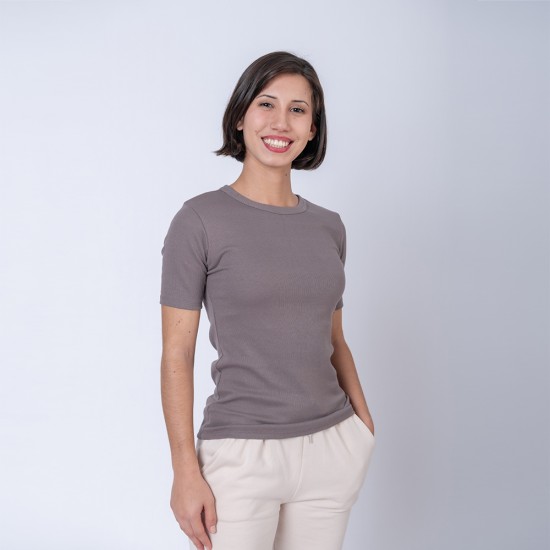 Camiseta dama rib gris topo
