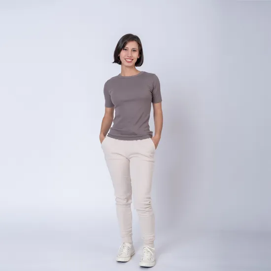 Camiseta dama rib gris topo