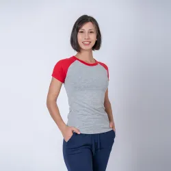 Camiseta Dama Subliprint gris melange/rojo