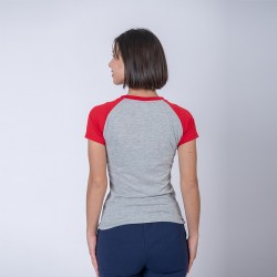 Camiseta Dama Subliprint gris melange/rojo