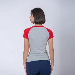 Camiseta Dama Subliprint gris melange/rojo