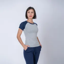 Camiseta Dama Subliprint gris melange/azul