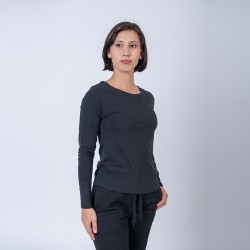 Camiseta Dama ML Cuello U Negra