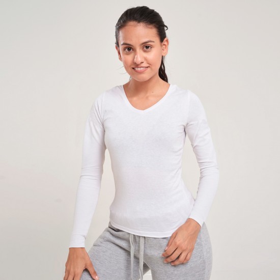 Camiseta Dama ML Cuello V Blanca Camiseta Dama ML Cuello V Blanca