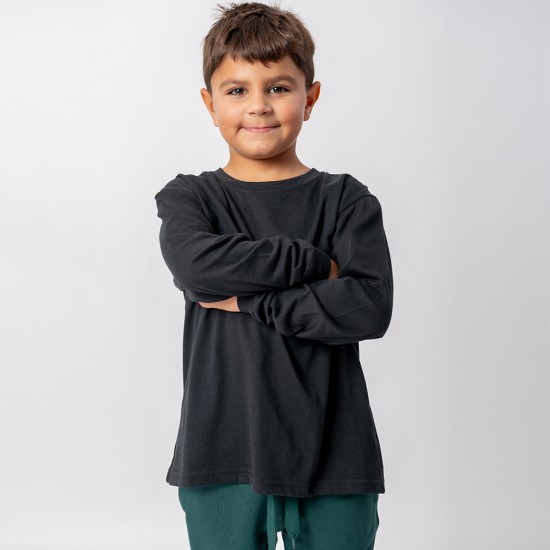 Camiseta Niño manga larga con puño Negra
