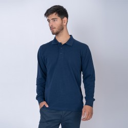 Remera Polo Manga Larga Algodon Azul