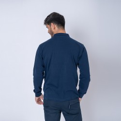 Remera Polo Manga Larga Algodon Azul