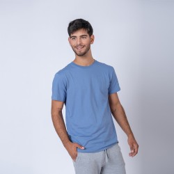 Camiseta slim algodon azul piedra
