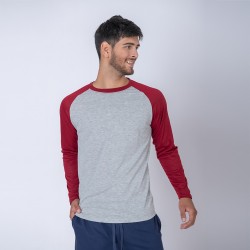 Camiseta Subliprint Manga Larga gris melange/bordeaux