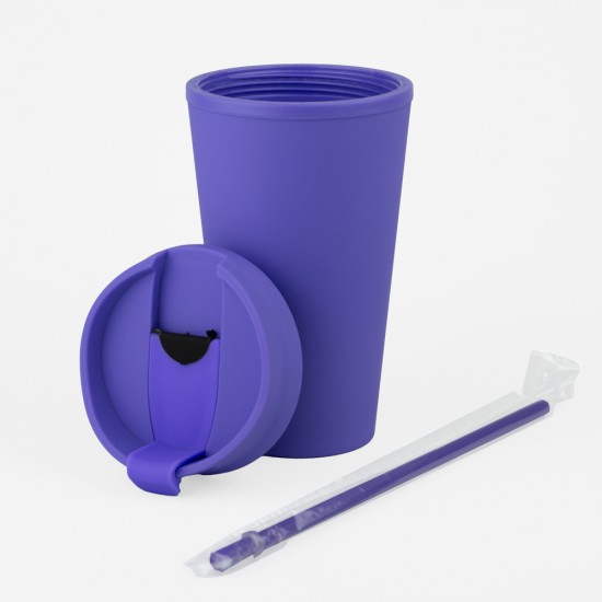 Vaso Plastico 450ml con Sorbito Violeta Vaso Plastico 450ml con Sorbito Violeta