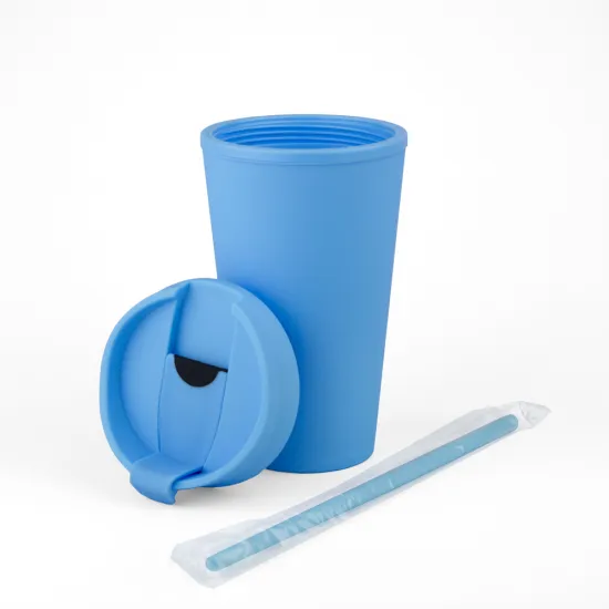 Vaso Plastico 450ml con Sorbito Celeste