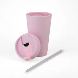 Vaso Plastico 450ml con Sorbito Rosado