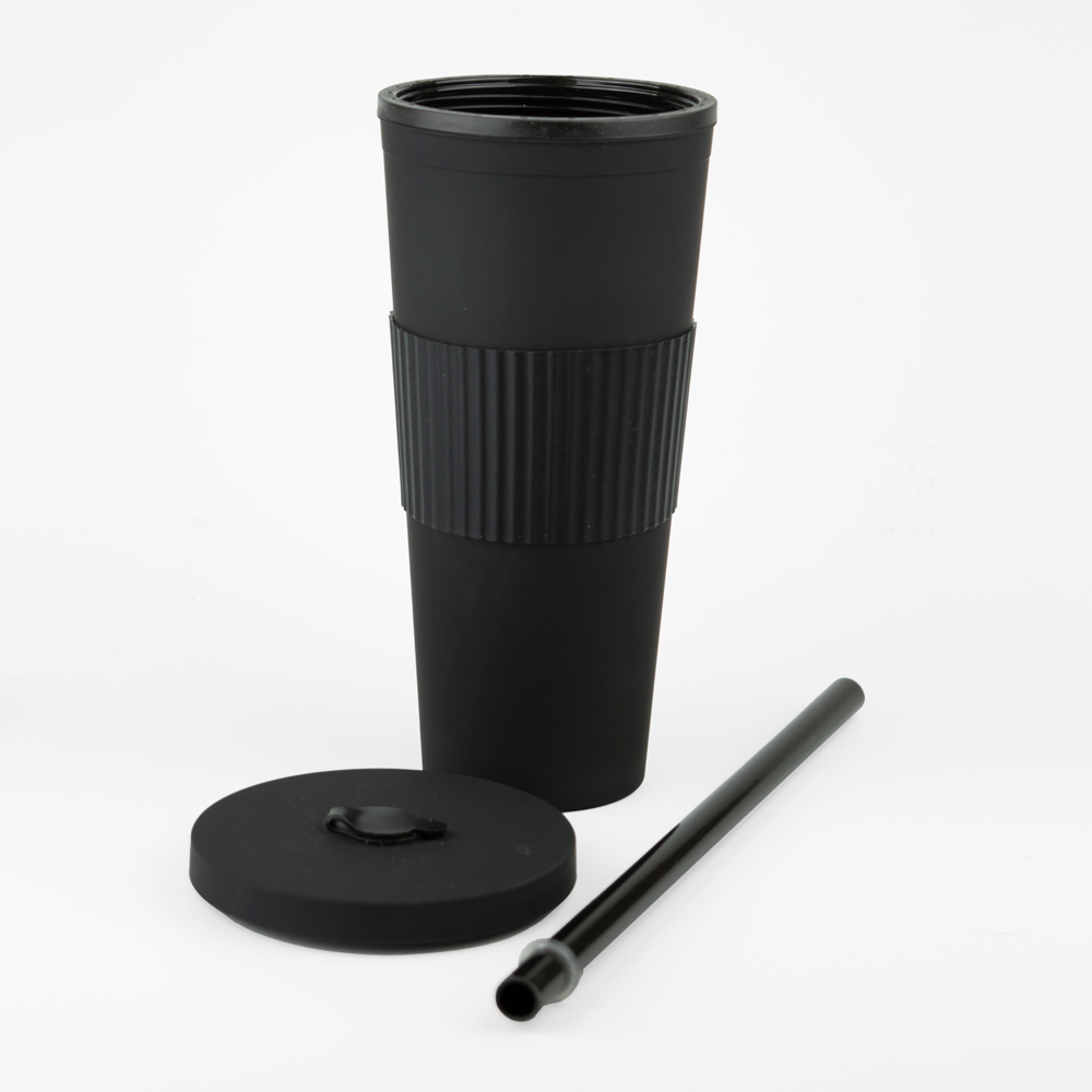 Vaso Plastico 680ml con Sorbito Negro