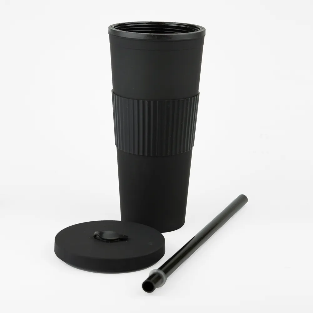 Vaso Plastico 680ml con Sorbito Negro