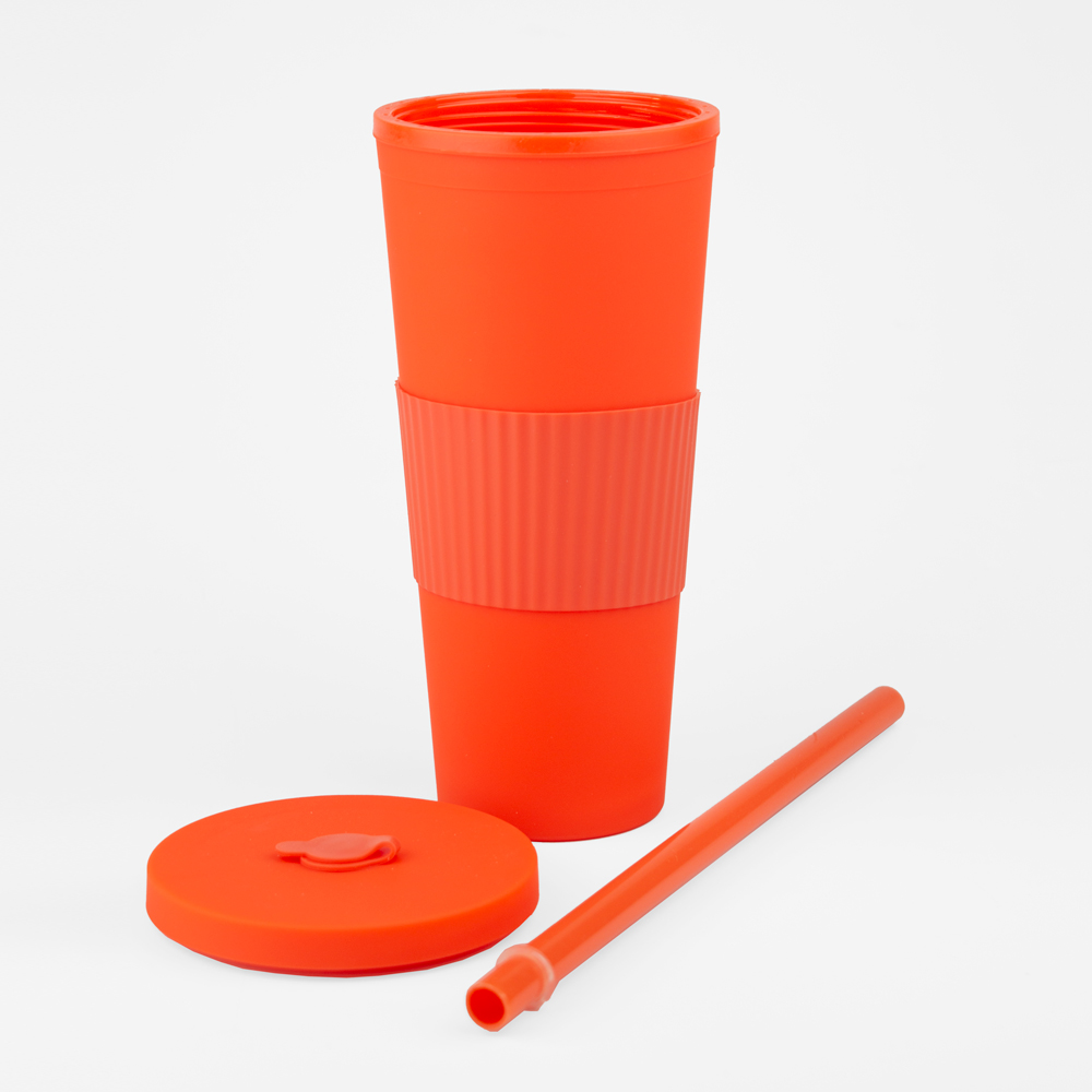 Vaso Plastico 680ml con Sorbito Naranja
