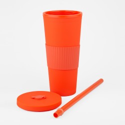 Vaso Plastico 680ml con Sorbito Naranja