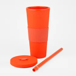 Vaso Plastico 680ml con Sorbito Naranja