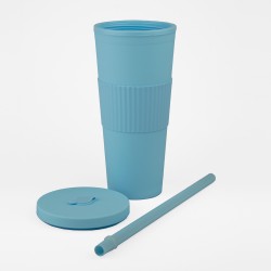 Vaso Plastico 680ml con Sorbito Celeste