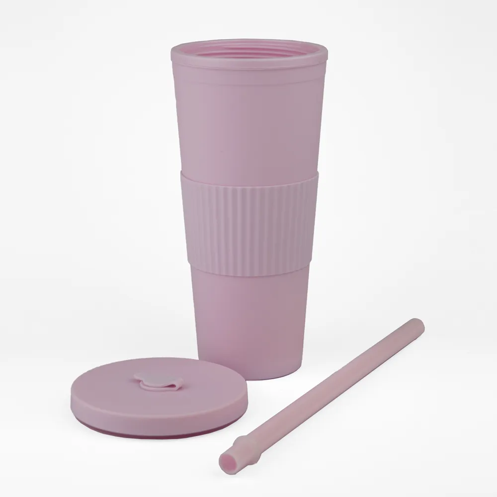 Vaso Plastico 680ml con Sorbito Rosado