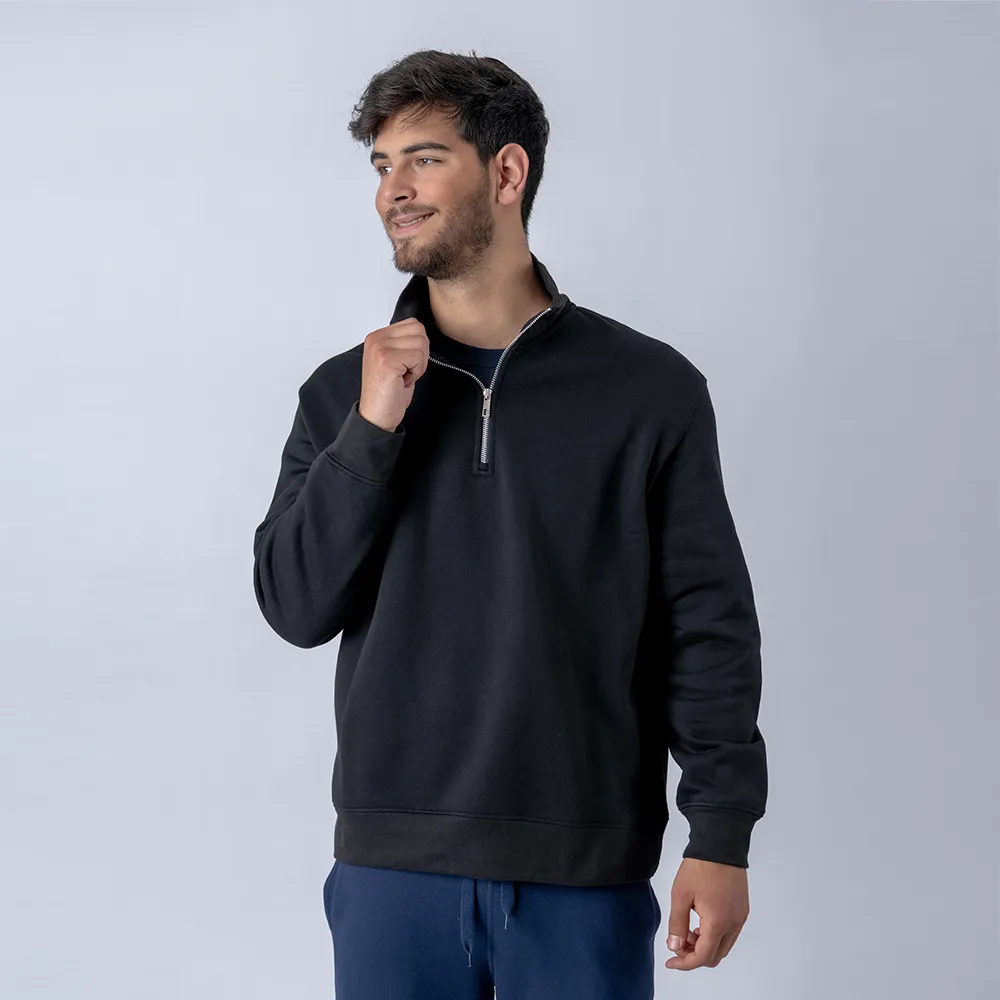 Buzo Felpa Medio Cierre Metal Negro