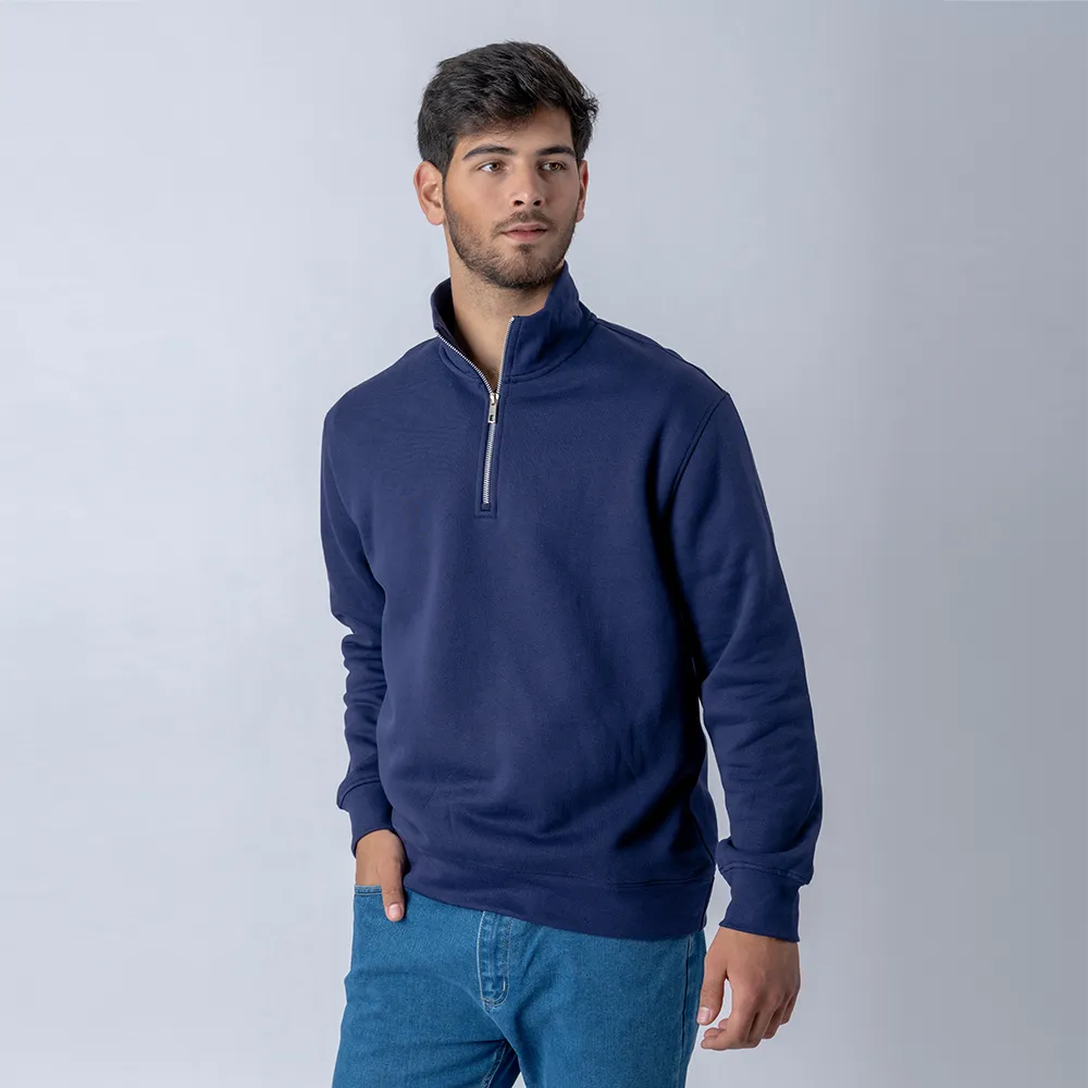 Buzo Felpa Medio Cierre Metal Azul Marino