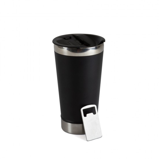 Vaso de Acero con Tapa y Destapador Negro