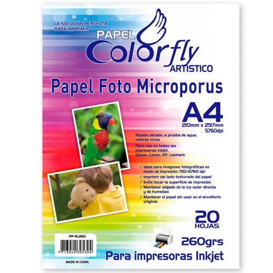 Papel Microporus Satín A4 260g 20 Hojas