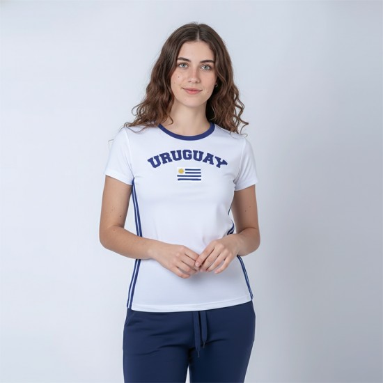 Camiseta Dama Bandera Uy Blanco