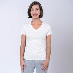 Camiseta Dama V Blanca Spandex