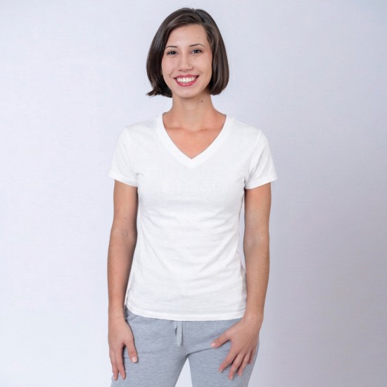 Camiseta Dama V Blanca Spandex