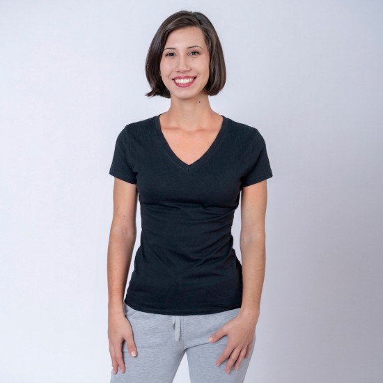Camiseta Dama V Negra Spandex